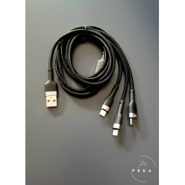 3in1 USB töltőkábel - micro USB / USB-C / iP